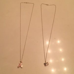 2 Sterling silver necklaces breast cancer OR flag